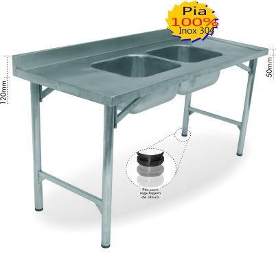 PIA 100% INOX 304 C/ 2 CUBAS